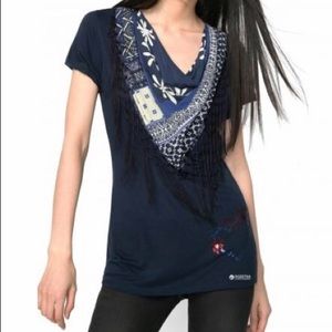 Desigual Navy Blue Fringe Tee